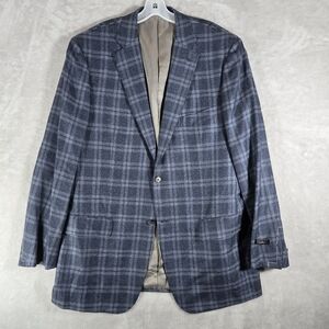 Isaia Napoli 100% Cashmere Windowpane Plaid Blazer Jacket Size 46 Long Blue NWOT